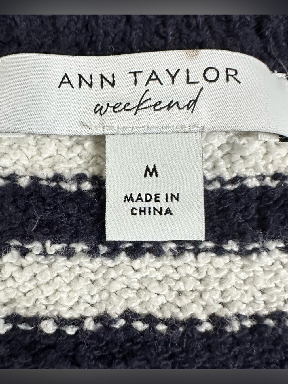 Ann Taylor LOFT Navy White Striped V-Neck Henley Sweater Size M Classic Nautical - Picture 3 of 7